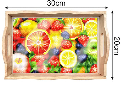 FGbaby DIY 5D Fruit Diamond Painting Wood Serving Tray with Handles Diamond Art Decorative Serving Trays Wooden Tray for Breakfast in Bed, Patio, BBQ, Coffee Table, Party –Great for Lap & Couch