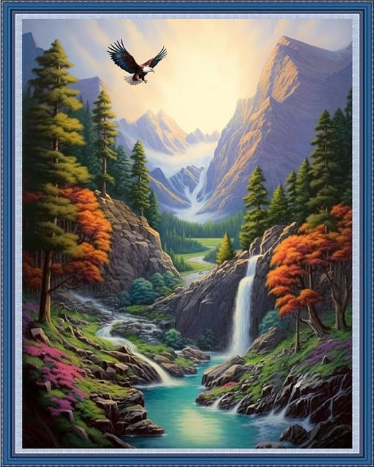 Dooxvey Cross Stitch Kits for Adults Stamped Full Range of Embroidery Starter Kits for Beginners 11CT Printed Cross Stitch Patterns Needlepoint Kits Stamped Crossstitching-Forest Creek 16x20 inch