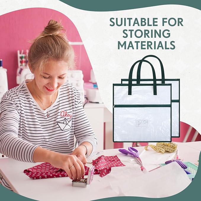 Feifeiya 2 Pack 17.7 Inch Sew Project Bag Quilting Embroidery Craft Organizer Storage Bag with Handle and Pocket Zippered with Tools for Art Craft Knitting Quilting Stitching