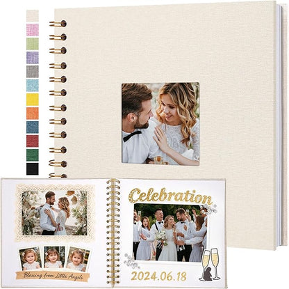 Yopih Linen Covered Scrapbook Photo Album, 8x8 Inches with Hardcover Kraft White Pages - Ideal for Travel, Wedding, Guest Book, Christmas, Baby Shower (20 Sheets/40 Pages)