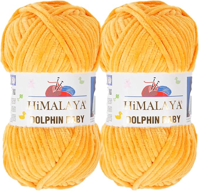 2 Skein/Pack Himalaya Dolphin Baby Chenille Yarn, Each Ball 100 gr (3.5 oz), 120 m (132 Yards), 100% Polyester, Super Bulky Baby Blanket Velvet Amigurumi Yarn, 80368 - Tangerine