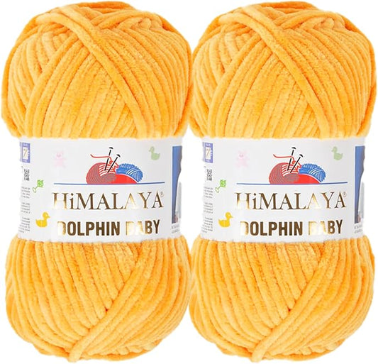 2 Skein/Pack Himalaya Dolphin Baby Chenille Yarn, Each Ball 100 gr (3.5 oz), 120 m (132 Yards), 100% Polyester, Super Bulky Baby Blanket Velvet Amigurumi Yarn, 80368 - Tangerine