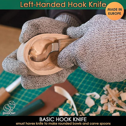BeaverCraft S13L Wood Carving Tools Set for Spoon Carving 3 Knives in Tools Roll Leather Strop and Polishing Compound Hook Sloyd Detail Knife Left-Handed Spoon Carving Knives (S13L Left-Handed)