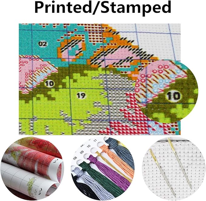 Dimensean Stamped Cross Stitch Kits Full Range of Embroidery Patterns Starter Kits for Beginners Adult DIY Cross Stitches Needlepoint Kits 11CT-Hummingbird Flowers 16x20 inch
