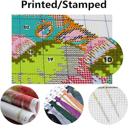 Dimensean Stamped Cross Stitch Kits Full Range of Embroidery Patterns Starter Kits for Beginners Adult DIY Cross Stitches Needlepoint Kits 11CT-Hummingbird Flowers 16x20 inch