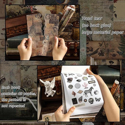Prstincol 4 Pack Vintage Washi Stickers and Papers for Scrapbooking, 4×40 Sheets Ephemera Book for Art Journaling,Stickers and Decoupage Papers for Junk Journal