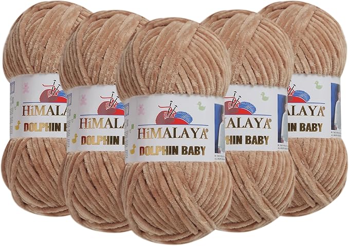5 Skein/Pack Himalaya Dolphin Baby Chenille Yarn, Each Ball 100 gr (3.5 oz), 120 m (132 Yards), 100% Polyester, Super Bulky Baby Blanket Velvet Amigurumi Yarn, 80365 - Coffee