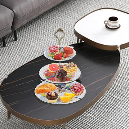 Three-Tier Diamond Painting Wooden Cake Stand DIY Sunflower Diamond Painting Cupcake Towel-Lined Tiered Tray Reusable Pastry Stand (Little Bird)