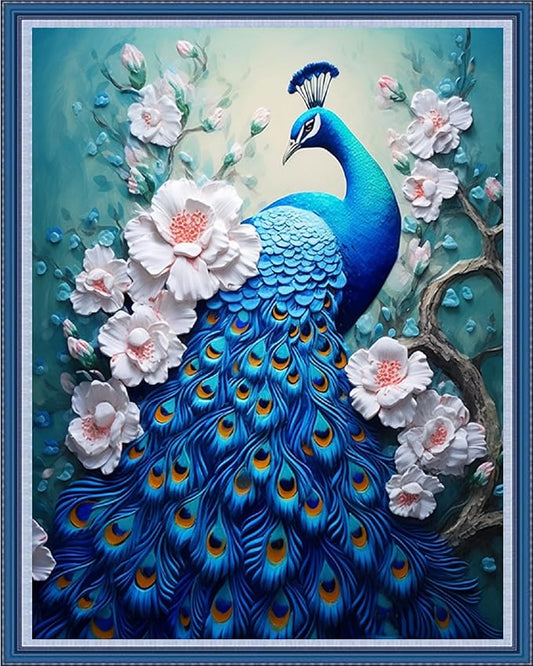 Dimensean Stamped Cross Stitch Kits Full Range of Embroidery Patterns Starter Kits for Beginners Adult DIY Cross Stitches Needlepoint Kits 11CT-Blue Peafowl 16x20 inch