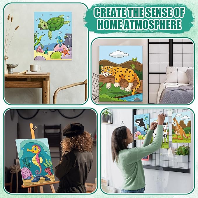 Sherr 140 Pcs 20 Set Pre Drawn Canvas Kit for Painting Craft Sip and Paint Kit for Adults Pre Printed Canvas Painting Favor for Virtual DIY Birthday Gifts Adult's Date Party(Animal)