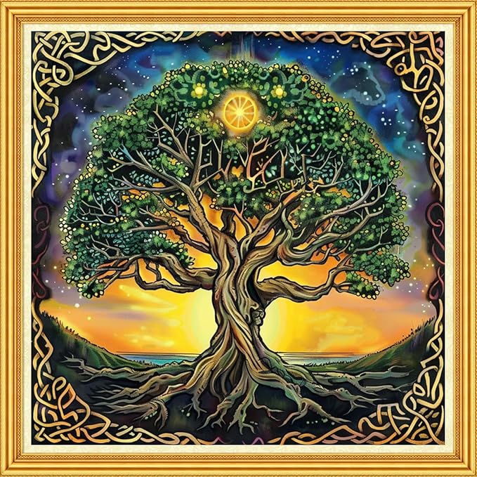 Foxhool Stamped Cross Stitch Kits,11CT Printed Cross Stitch Pattern Full Embroidery Kits for Beginner Needlepoint Kits-Magic Tree 18x18 inch