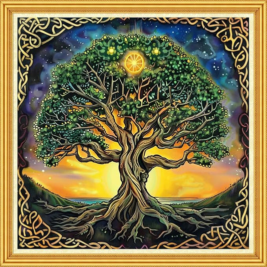 Foxhool Stamped Cross Stitch Kits,11CT Printed Cross Stitch Pattern Full Embroidery Kits for Beginner Needlepoint Kits-Magic Tree 18x18 inch