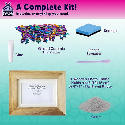 PURPLE LADYBUG Decorate Your Own Picture Frame Craft Kit - Craft for Kids Ages 8-12, Valentines Gift & DIY Mosaic Frame Craft for Girls Ages 6-8, Fun Arts & Crafts for 7-Year-Old Girls