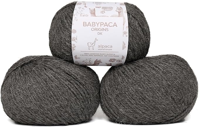 Origins - 100% Baby Alpaca Yarn Wool Set of 3 Skeins (150 Grams) DK Weight Made in Peru Natural Colors (Undyed) Heavenly Soft Perfect for Knitting and Crocheting (Mountain Fog, Origins 3 Skeins DK)