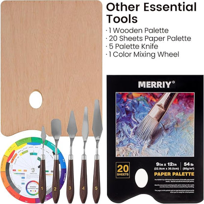 MERRIY 80-Piece Acrylic Paint Set, Artist Painting Supplies Kit with Tabletop Sketch Box Easel, 48 Colors Acrylic Paints,11"x 14"Stretched Canvas &More, Premium Acrylic Painting Set for Adults