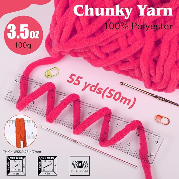 WSICSE Red Green Chenille Yarn, Thick Chunky Fluffy Blanket Yarn for Crocheting Plush Soft for Knitting DIY Christmas Stuffers, 6 Pack 100g Each 3.5 oz 55 Yards