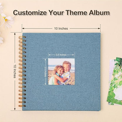 Scrapbook Photo Album 10x10 Inches 80 Pages Hardcover Kraft Paper Linen Cover Scrap Book Memory Book DIY Scrapbook Albums for Wedding Baby Boyfriend Travel Anniversary Family, Blue