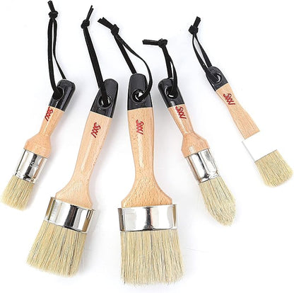 Chalk Paint Brush Set for Furniture – 5PC Natural Bristle, 3 Small and 2 Large Wax Brushes (2.5"), Perfect for Painting, Stenciling, and Waxing, Compatible with Chalk Paint and Furniture Wax