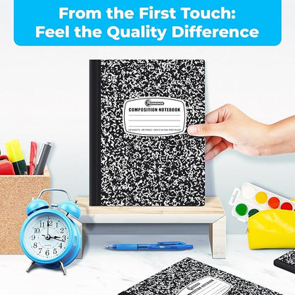 Rosmonde 50 Pack Composition Notebooks Bulk Wide Ruled, 200 Pages (100 Sheets), 9-3/4 x 7-1/2, Hard Cover, Bulk Black Marble Composition Notebook, Bulk Office Notebooks, Bulk Notebooks School Supplies