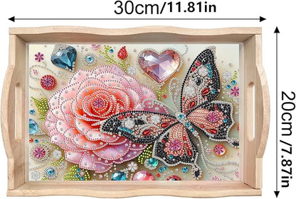 DIY Diamond Art Wooden Tray Kit With Handle, Painted Table Decoration for Breakfast, Bar Dinner Table, Gem Painting Art Set for Beginners-#31-Butterfly