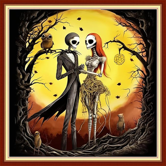 Foxdiviy Stamped Cross Stitch Kits Full Range of Embroidery Needlework Starter Kits for Beginners Adults 11CT Embroidery Patterns Art Crafts DIY Needlepoint Kits-Skeleton Couple 18x18 inch