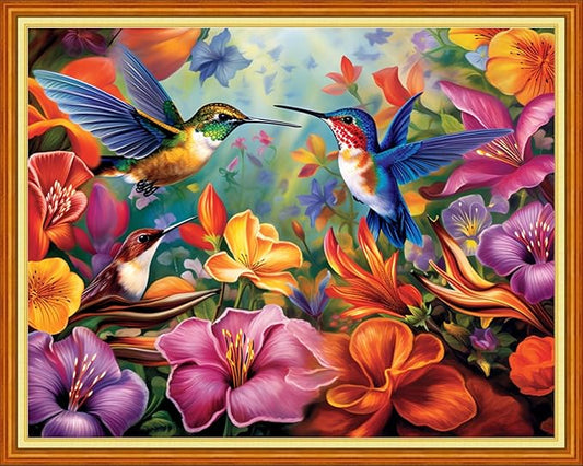 DMCVIVR Stamped Cross Stitch Kit for Beginners - Adults Embroidery Kit - 11CT-Flower Hummingbird - 16x20 inches