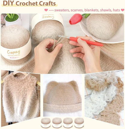 Coopay Ombre Yarn for Crocheting and Knitting - 4 Pack Dual Gradient Yarn Cake with Plush of 100g/3.52oz - 190m/207yds - 38% Wool, 40% Nylon, 22% Acrylic for Sweaters, Hats, Scarves (Mocha)