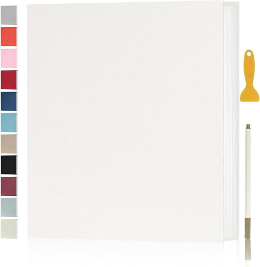 Aenbuslm Photo Album Self Adhesive Pages for 4x6 5x7 8x10 Pictures Scrapbook Magnetic Photo Albums with Sticky Pages Books with A Metallic Pen for Baby Wedding Family 11x10.6 White 40 Pages