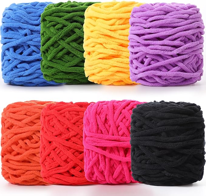 Buryeah 8 Pack Chunky Chenille Yarn for Crocheting Soft Thick Fluffy Yarn for Hand Knitting Bulky Velvet Blanket Plush for Weaving DIY Crafts Each 3.5 oz 55 Yards (Spring Colors)