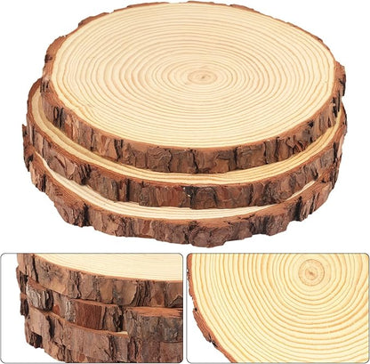 4 PCS 10-12 Inch Natural Wood Slices, Unfinished Pine Wood Circles with Barks for Coasters, DIY Crafts, Christmas Rustic Wedding Ornaments and Centerpieces,by GNIEMCKIN