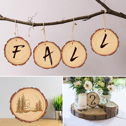 70 PCS 4-4.7 Inch Natural Wood Slices, Unfinished Pine Wood Circles with Barks for Coasters, DIY Crafts, Christmas Rustic Wedding Ornaments and Centerpieces,by GNIEMCKIN.