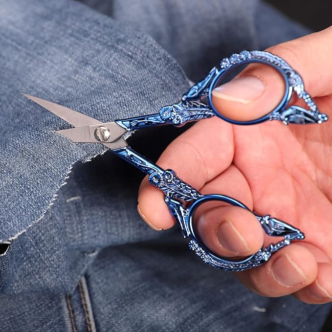 YOUGUOM Embroidery Scissors, Small Sharp Pointed Detail Shears for DIY Craft Needlework Yarn Sewing Cross Stitch Thread Cutting Handicraft Tool, 4.6in Blue Little Bird