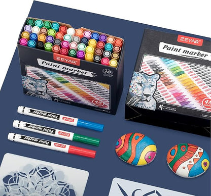 ZEYAR Oil-Based Paint Markers, Expert of Rock Painting, Extra Fine Point, 48 Colors, AP Certified. Permanent Ink & Waterproof, Works on Rock, Wood, Glass, Metal, Ceramic and more (48 Colors)