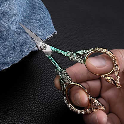 YOUGUOM Embroidery Scissors, Sharp Pointed Sewing Scissors for Craft Cross Stitch Needlework Artwork Knitting Threading Small DIY Tools, 4.6in Gold Green Cute Bird