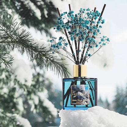 COCORRÍNA Reed Diffuser - Maine Winter Balsam Reed Diffuser Set with 8 Sticks & Preserved Baby's Breath, Reed Diffuser for Home Bathroom Shelf Decor