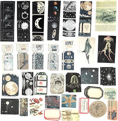 Esweny 200 Pieces Vintage Ephemera Scrapbooking Supplies Pack for Journaling, Decoupage Paper Scrapbook Stickers Kit for Junk Journal Planners Collage Craft Notebooks Album (Space and Sea)