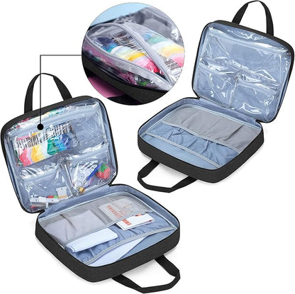 LoDrid Embroidery Kit, Embroidery Project Bag with Embroidery Kit, Portable Craft Carry Case with Starter Kit, Embroidery Supplies Storage Bag and Cross Stitch Kits for Beginners, Adults, Black