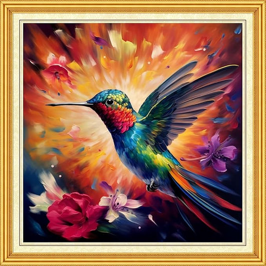 DMCVIVR Stamped Cross Stitch Kits for Beginners Adults Needlepoint Kits for Beginners Embroidery Kits for Adults Crossstitch Kit for Beginners 11CT-Magic Hummingbird 18x18 inch