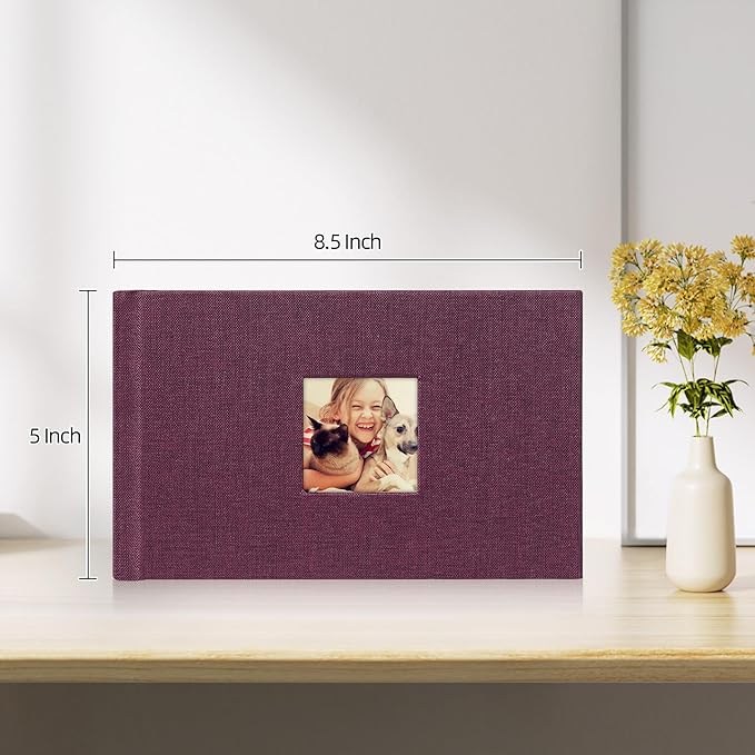Mublalbum Small 4x6 Photo Album Linen Cover with Memo Areas Photobook Pictures Book Holds Horizontal Pockets for Wedding Family Baby and Vacation (Purple)