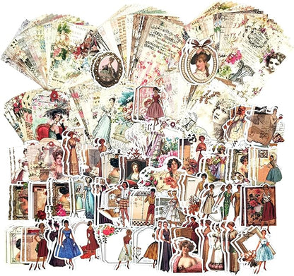 200PCS Vintage Scrapbooking Supplies Pack, Aesthetic Scrapbook Sticker Paper Art Journaling Kit for Junk Journals, Planner, Cottagecore Decor Gifts (Rose)
