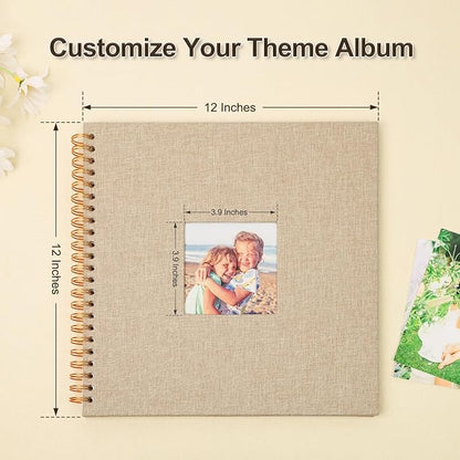 Scrapbook Photo Album 12x12 Inches 80 Pages Hardcover Kraft Paper Linen Cover Scrap Book Memory Book DIY Scrapbook Albums for Wedding Baby Boyfriend Travel Anniversary Family, Khaki