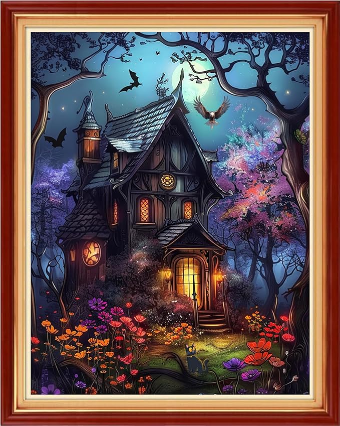 Funart Stamped Cross Stitch Kits for Beginners Full Range of Cross Stitching Preprinted Embroidery Kits for Adults, 11CT Embroidery Pattern Needlepoint Kits-Magic House 16x20 inchs