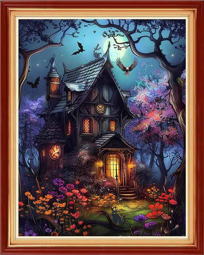 Funart Stamped Cross Stitch Kits for Beginners Full Range of Cross Stitching Preprinted Embroidery Kits for Adults, 11CT Embroidery Pattern Needlepoint Kits-Magic House 16x20 inchs