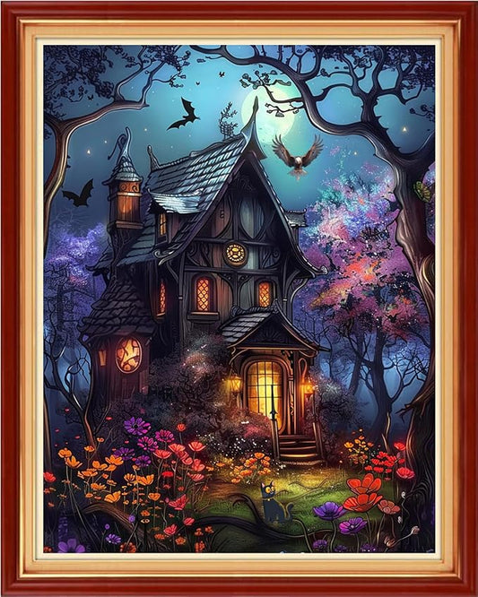 Funart Stamped Cross Stitch Kits for Beginners Full Range of Cross Stitching Preprinted Embroidery Kits for Adults, 11CT Embroidery Pattern Needlepoint Kits-Magic House 16x20 inchs