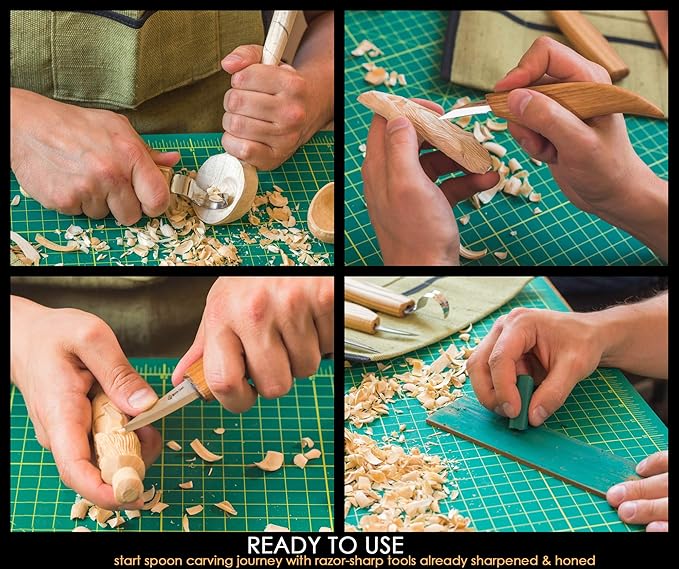 BeaverCraft Wood Spoon Carving Tools Kit S17 with Wood Carving Hook Knife & Sloyd, Chip Whittling Knives for Spoon Carvers - Whittling Tools Set with Knife Leather Strop Polishing Compound, Tool Case