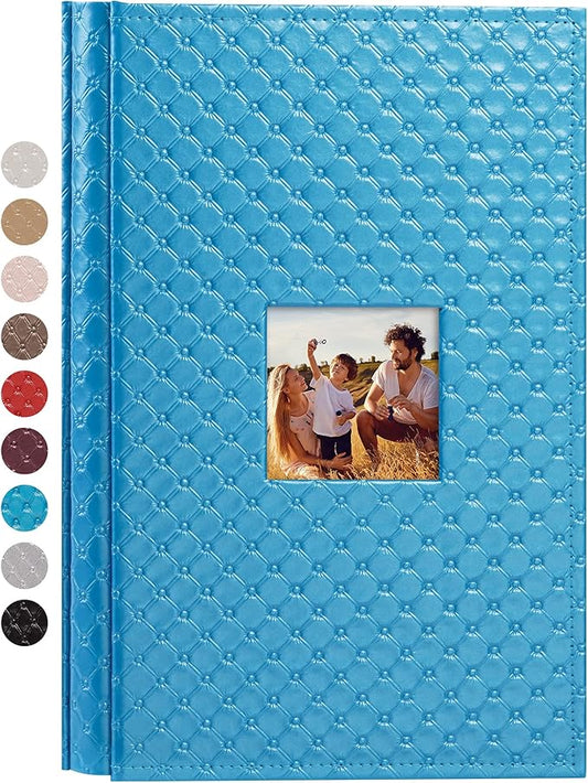 Mublalbum Small Photo Album 4x6 300 Photos Leather Cover Picture Book with Horizontal Pockets for Baby Wedding Anniversary and Family (Blue)