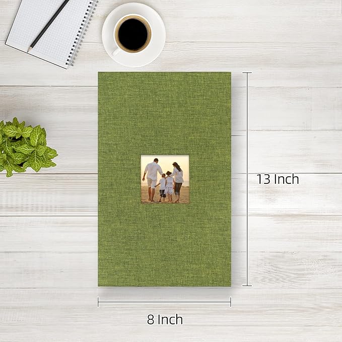 potricher Small Photo Album 4x6 300 Photos Linen Cover Picture Photo Book for Family Wedding Anniversary Baby Vacation (Green,300 Pockets)