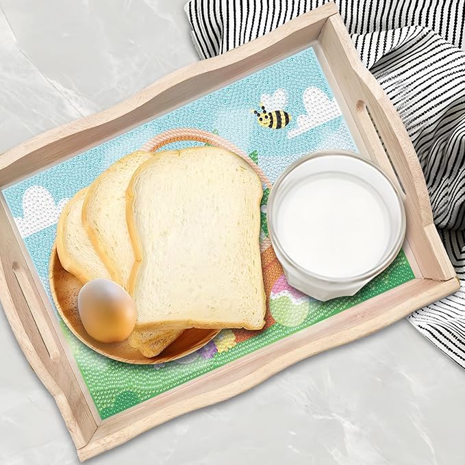 DIY Art Painting Wooden Tray Kit with Handle - Diamond Painted Table Decoration for Breakfast, Bar, Dinner - Beginner Art Set (#35-Easter Eggs)