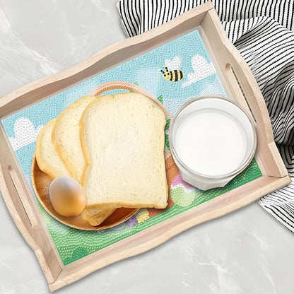 DIY Art Painting Wooden Tray Kit with Handle - Diamond Painted Table Decoration for Breakfast, Bar, Dinner - Beginner Art Set (#35-Easter Eggs)