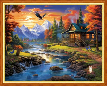 Dooxvey Cross Stitch Kits for Adults Stamped Full Range of Embroidery Starter Kits for Beginners 11CT Printed Cross Stitch Patterns Needlepoint Kits Stamped Crossstitch- Riverside Scenic 16x20 inch